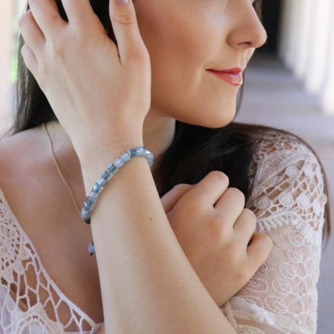 Ocean Blue Glass Crystal Anxiety Bracelet - Image 4