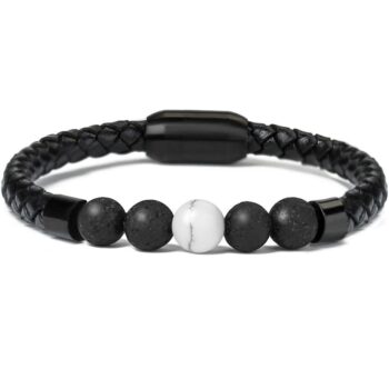 Magnetic Clasp Tiger Eye White Howlite Genuine Leather Anxiety Bracelets