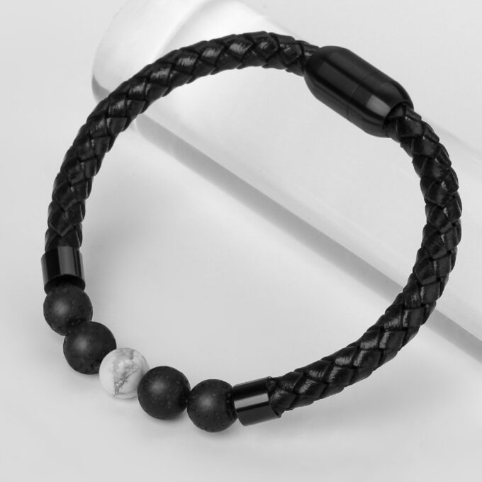 Magnetic Clasp Tiger Eye White Howlite Genuine Leather Anxiety Bracelets - Image 3