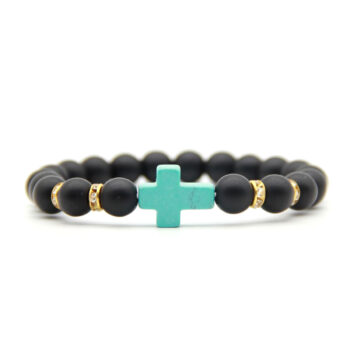 Black Onyx Gemstone Turquoise Cross Anxiety Bracelet