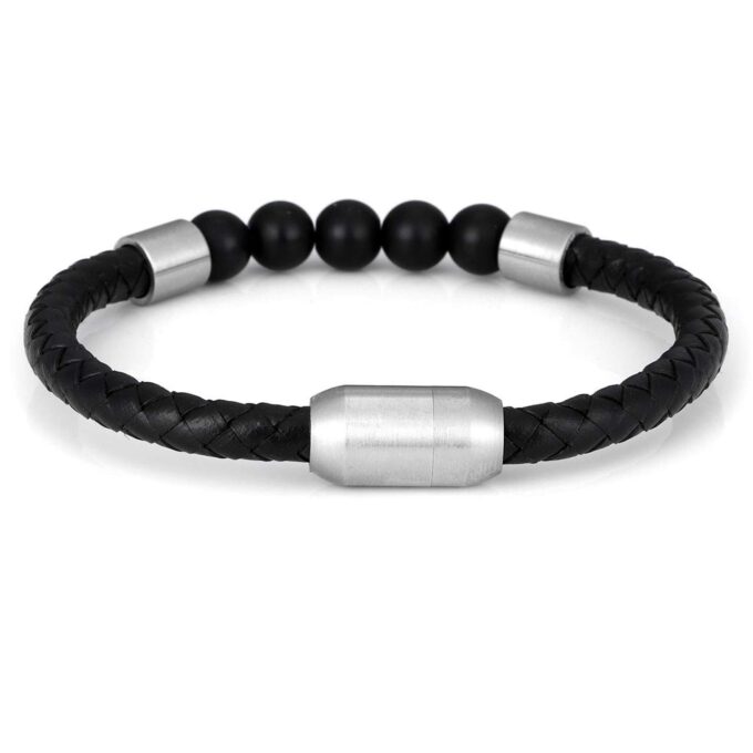 Magnetic Clasp Black Onyx Genuine Leather Diffuser Anxiety Bracelets - Image 2