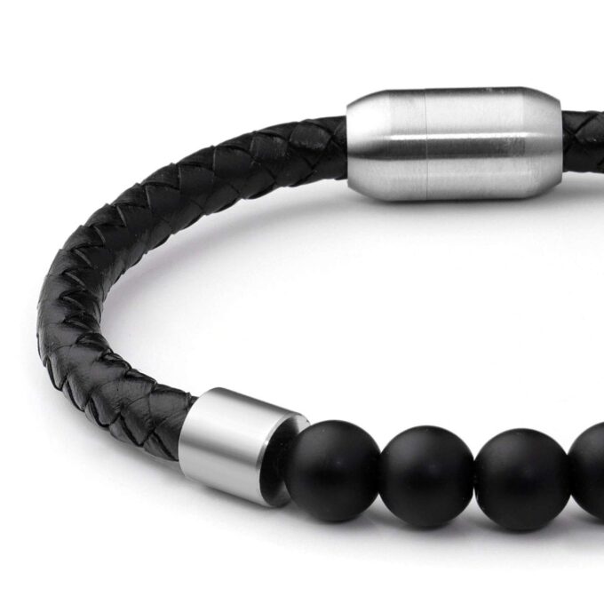 Magnetic Clasp Black Onyx Genuine Leather Diffuser Anxiety Bracelets - Image 3