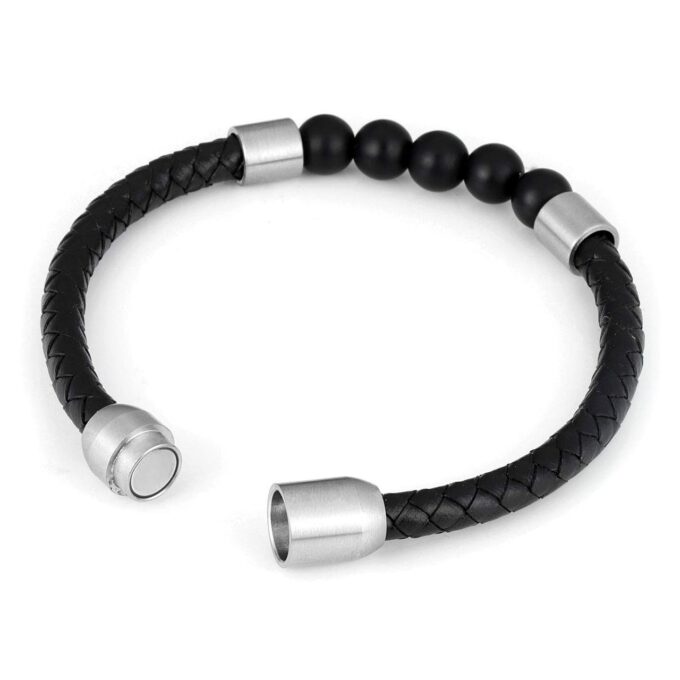Magnetic Clasp Black Onyx Genuine Leather Diffuser Anxiety Bracelets - Image 4