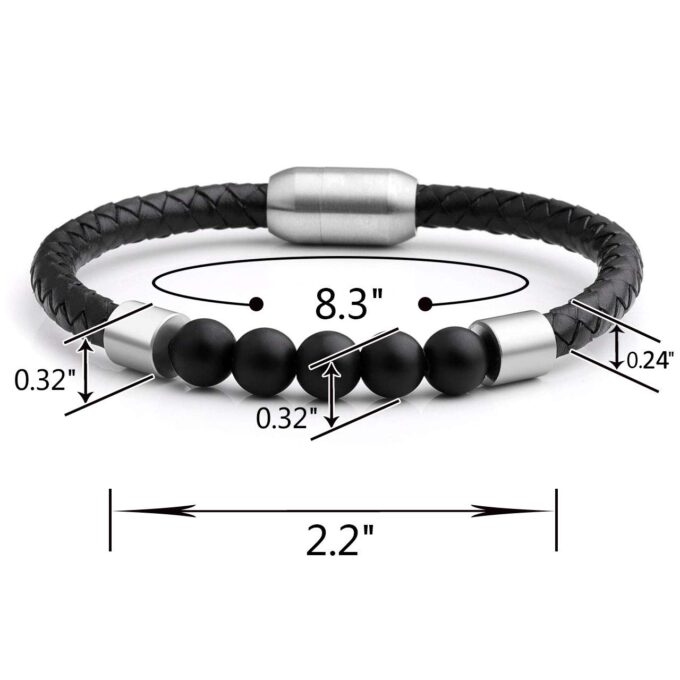 Magnetic Clasp Black Onyx Genuine Leather Diffuser Anxiety Bracelets - Image 5