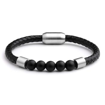 Magnetic Clasp Black Onyx Genuine Leather Diffuser Anxiety Bracelets