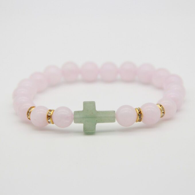 Pink Crystal Gemstone Cross Anxiety Bracelet - Image 2