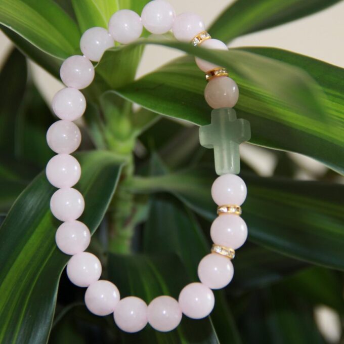 Pink Crystal Gemstone Cross Anxiety Bracelet - Image 4