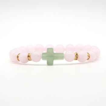 Pink Crystal Gemstone Cross Anxiety Bracelet