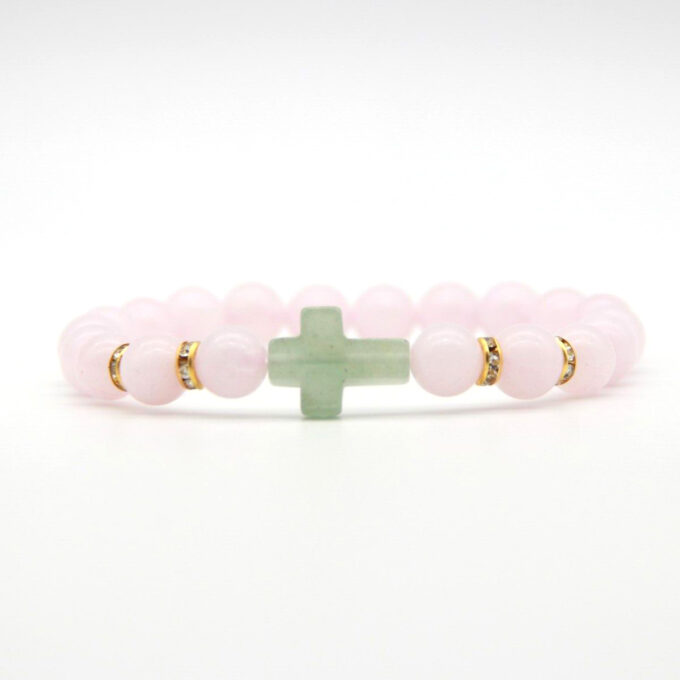 Pink Crystal Gemstone Cross Anxiety Bracelet