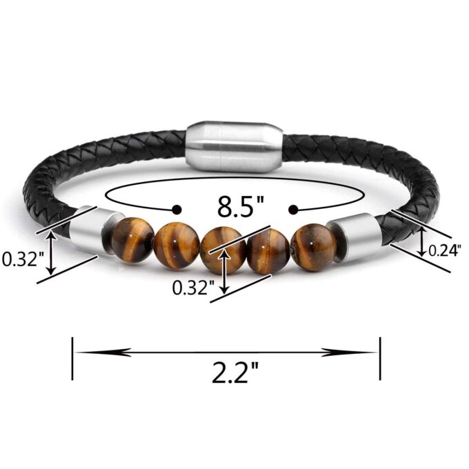 Silver Titanium Steel Magnetic Clasp Tiger Eye Genuine Leather Rope Anxiety Bracelets - Image 5