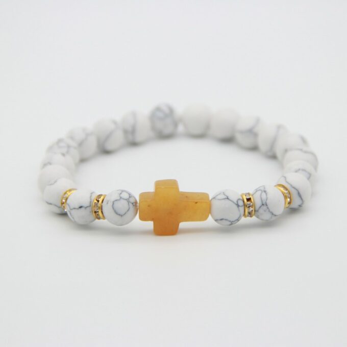 White Howlite Gemstone Topaz Cross Anxiety Bracelet - Image 2