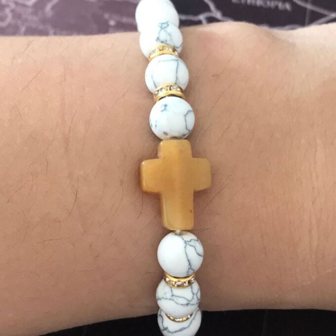 White Howlite Gemstone Topaz Cross Anxiety Bracelet - Image 3