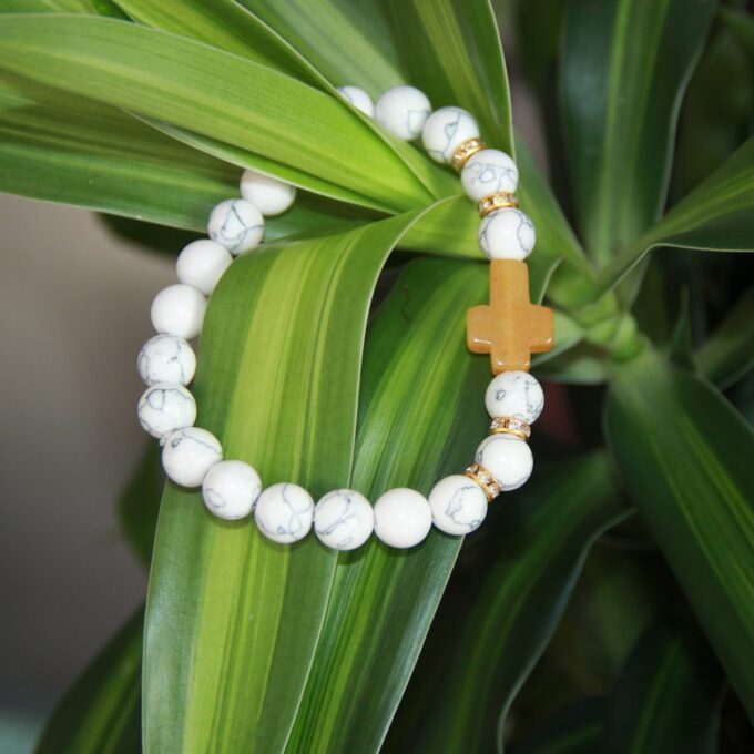 White Howlite Gemstone Topaz Cross Anxiety Bracelet - Image 4