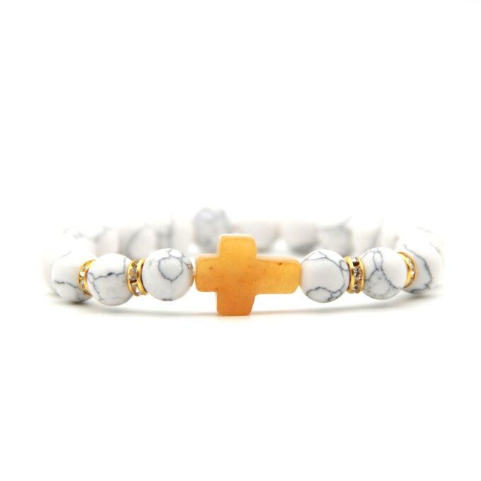 White Howlite Gemstone Topaz Cross Anxiety Bracelet