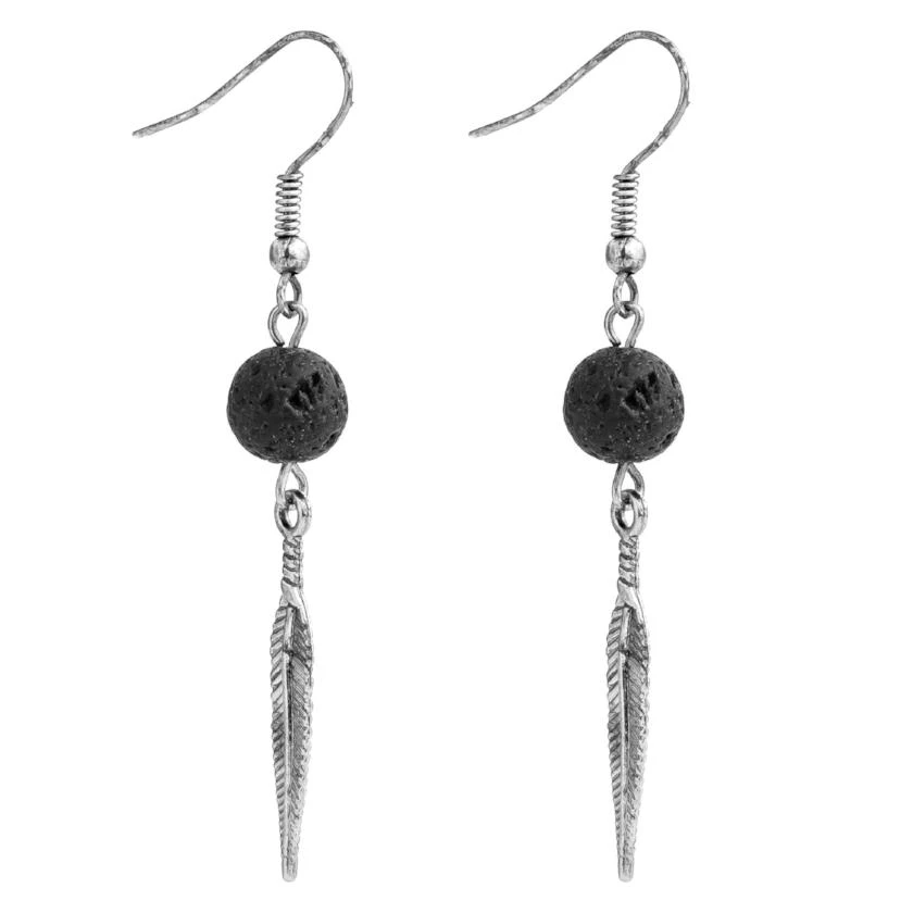 Lava Stone Feather Anxiety Earrings