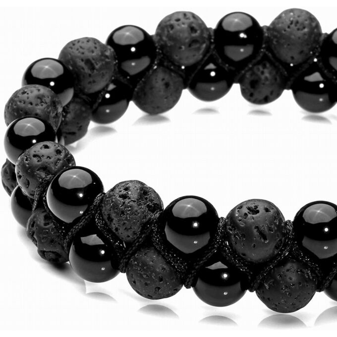 Lava Rock Stone Anxiety  Bracelet -Black Agate - Image 3