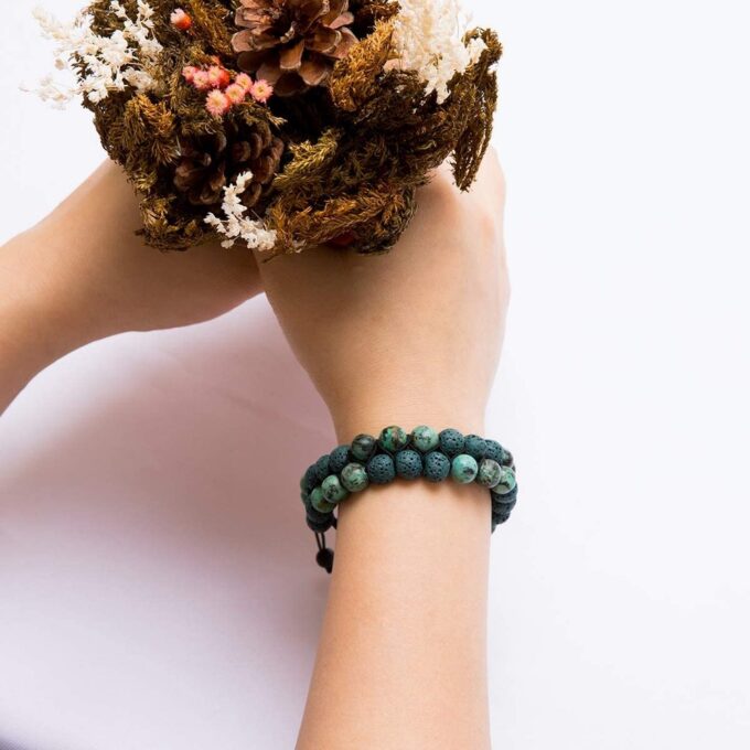 Lava Stone Anxiety Bracelet - Dark green - Image 6